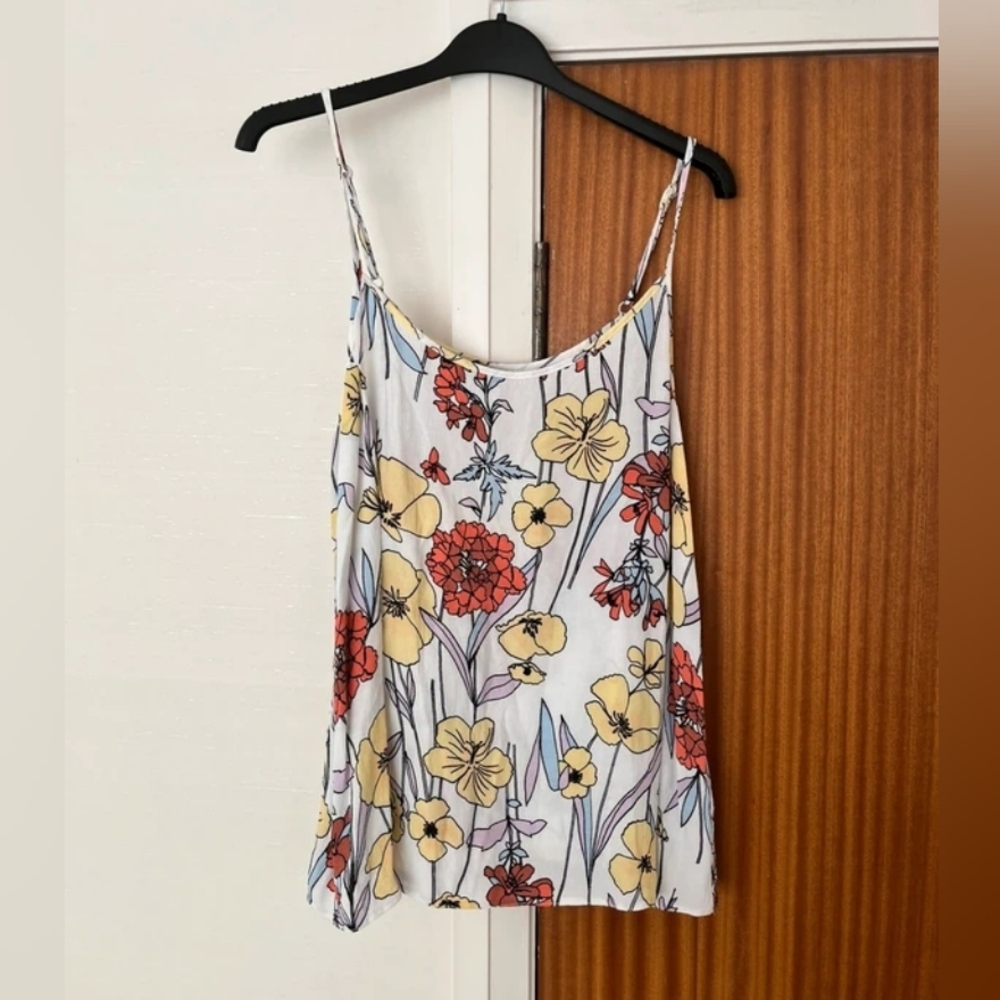 F&F White Floral Spaghetti Strap Camisole with Yellow & Red Flowers
